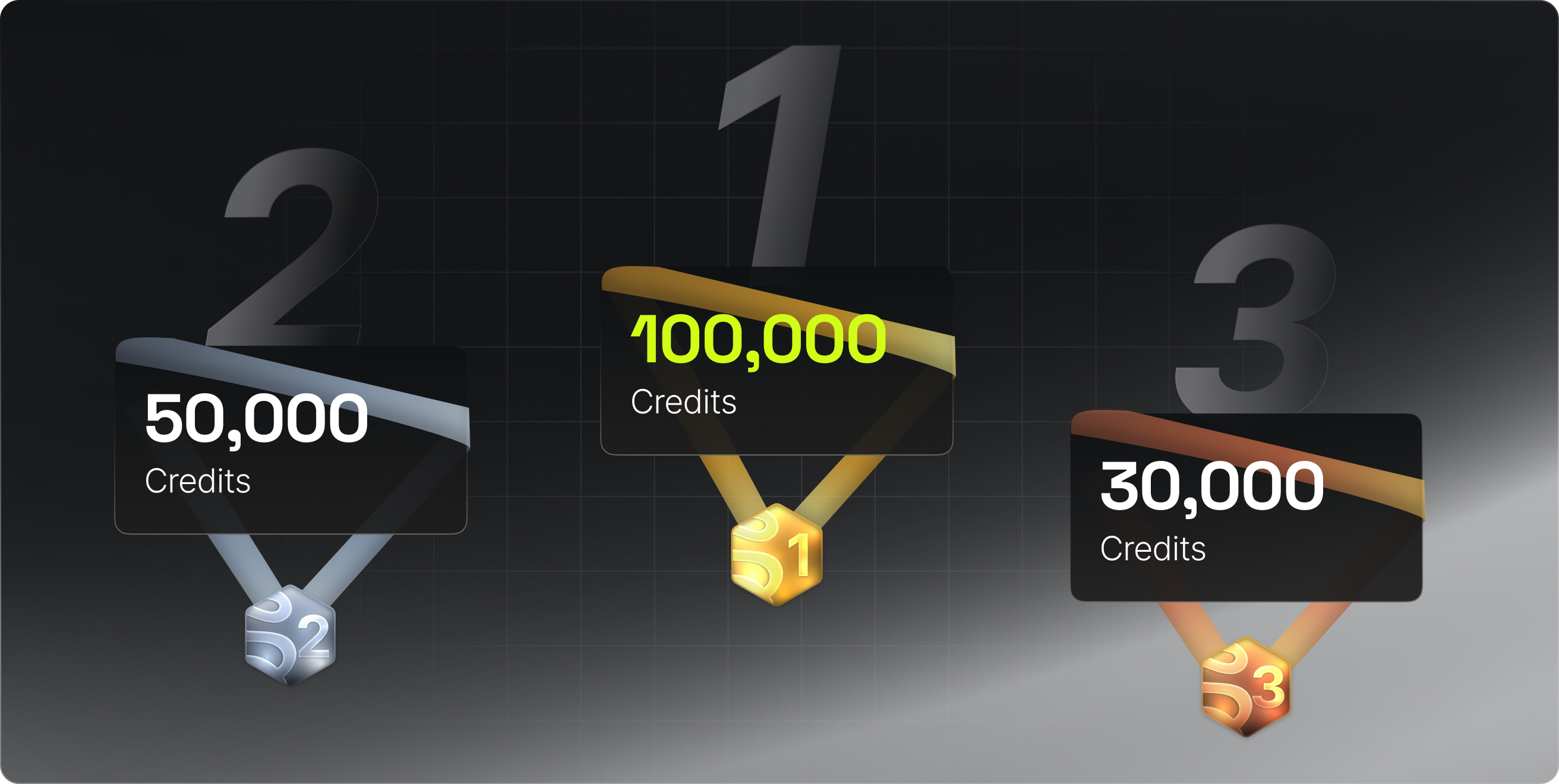1st place 100,000 credits, 2nd place 50,000, 3rd place 30,000